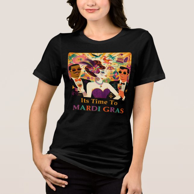 Mid Century Futuristic Mardi Gras Cocktail Party Tri-Blend Shirt (Vorderseite)