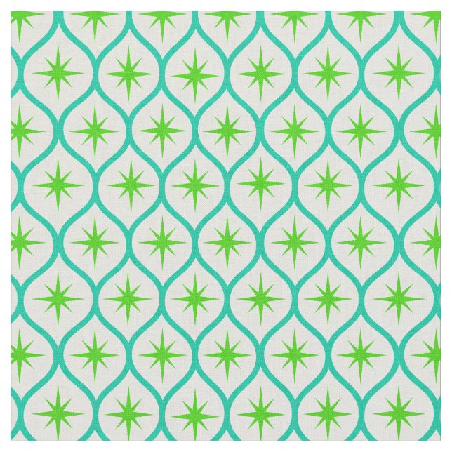 Mid Century Green Starbursts on teal Ovals Pattern Stoff (Nahaufnahme)