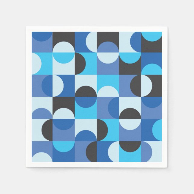  Mid Century Half circles Blue Turqouise Black  Serviette (Vorderseite)