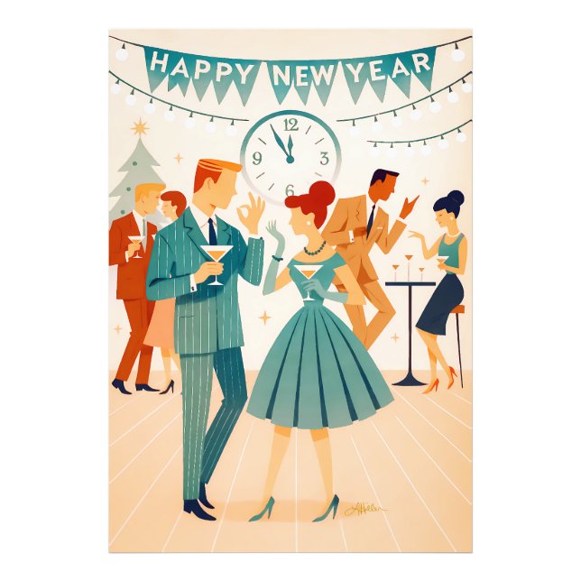 Mid Century Happy New Year The Martini Dance Fotodruck (Vorne)