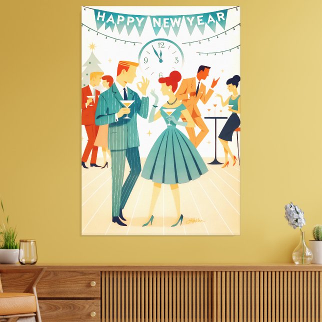 Mid Century Happy New Year The Martini Dance Leinwanddruck (Insitu (Wohnzimmer))