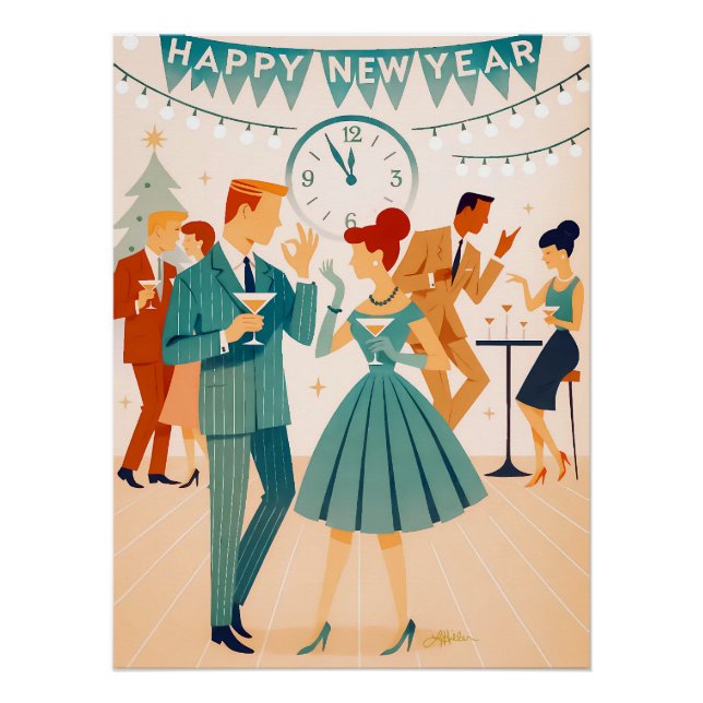 Mid Century Happy New Year The Martini Dance Poster (Vorderseite)