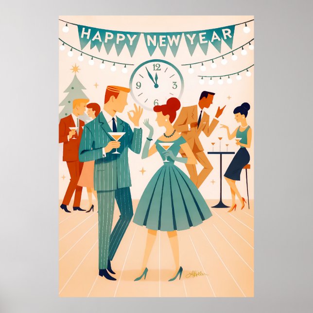 Mid Century Happy New Year The Martini Dance Poster (Vorne)