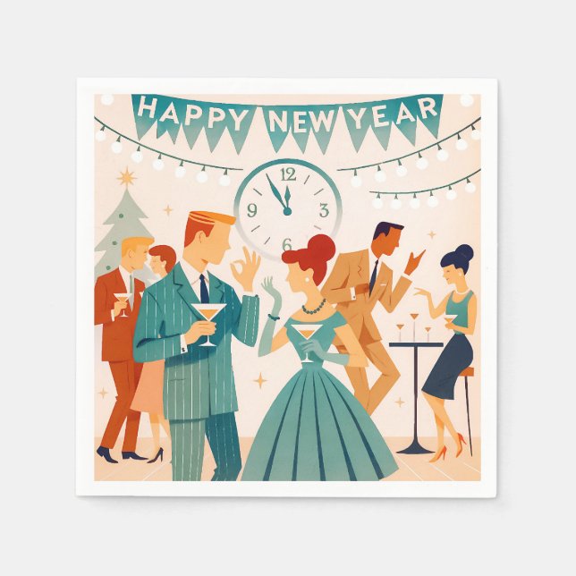 Mid Century Happy New Year The Martini Dance Serviette (Vorderseite)