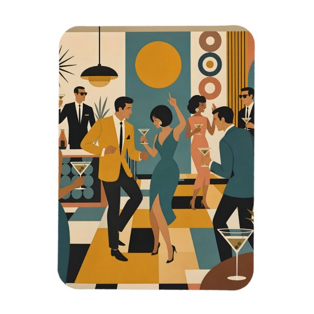 Mid Century Hip Martini Tanzparty Magnet (Vertikal)