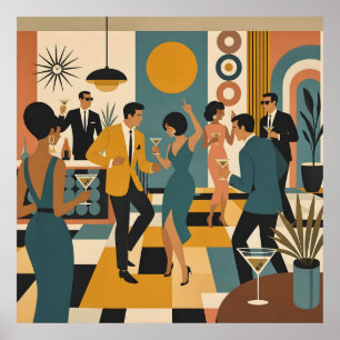 Mid Century Hip Martini Tanzparty Poster
