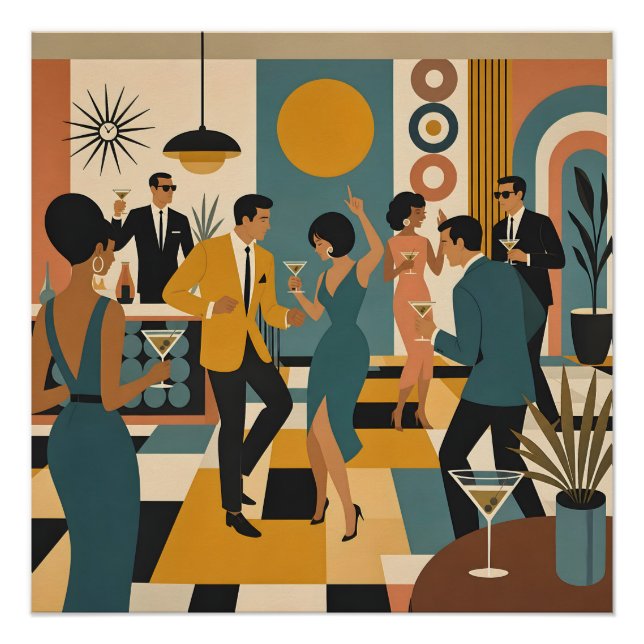 Mid Century Hip Martini Tanzparty Poster (Vorderseite)