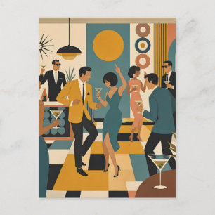 Mid Century Hip Martini Tanzparty Postkarte
