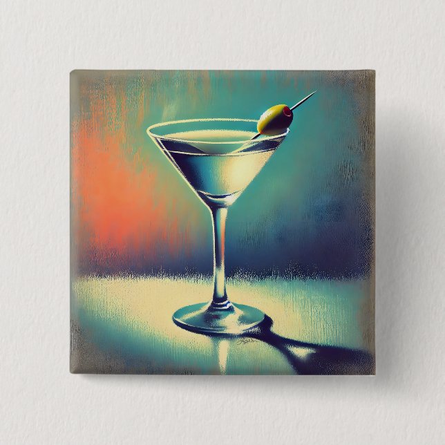 Mid Century I Love The Blues Martini Art Button (Vorderseite)