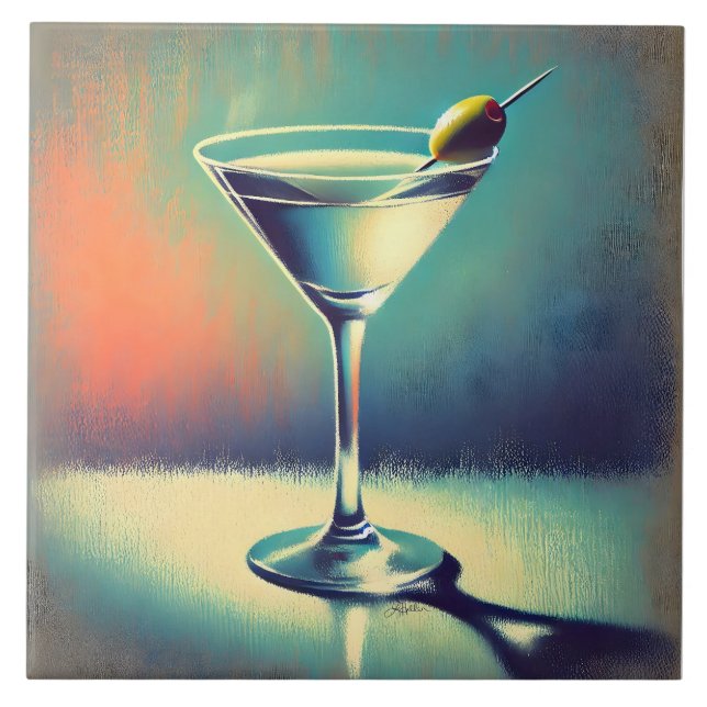 Mid Century I Love The Blues Martini Art Fliese (Vorderseite)