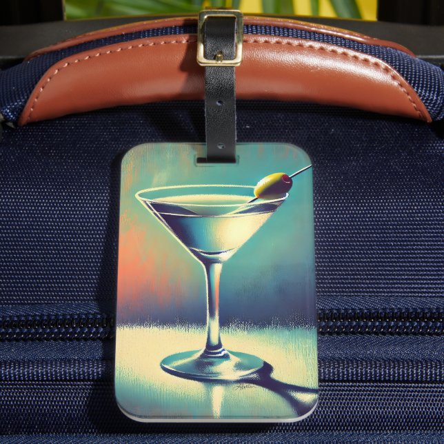 Mid Century I Love The Blues Martini Art Gepäckanhänger (Vorderseite Insitu 2)