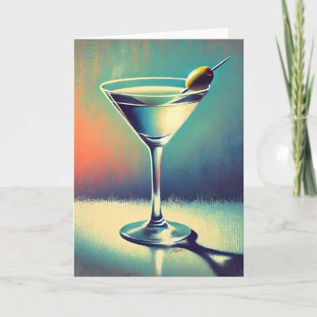 Mid Century I Love The Blues Martini Art Karte (Vorderseite)