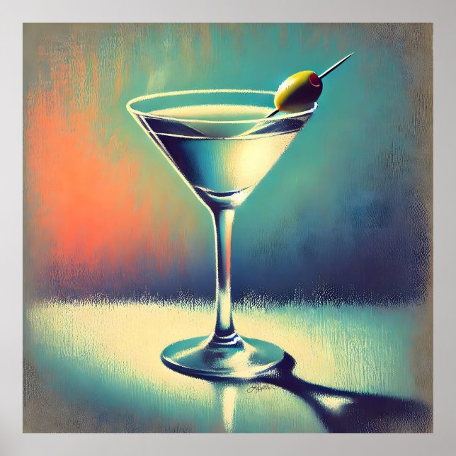 Mid Century I Love The Blues Martini Art Poster (Vorne)