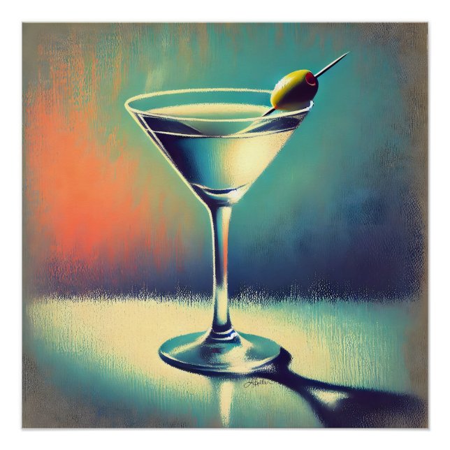 Mid Century I Love The Blues Martini Art Poster (Vorderseite)