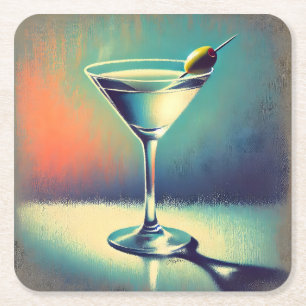 Mid Century I Love The Blues Martini Kunst Rechteckiger Pappuntersetzer