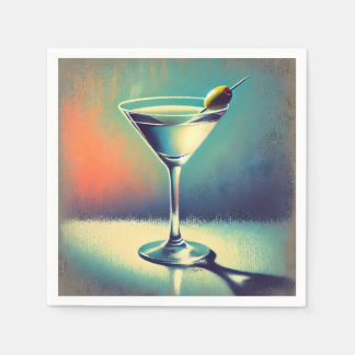 Mid Century I Love The Blues Martini Kunst Serviette