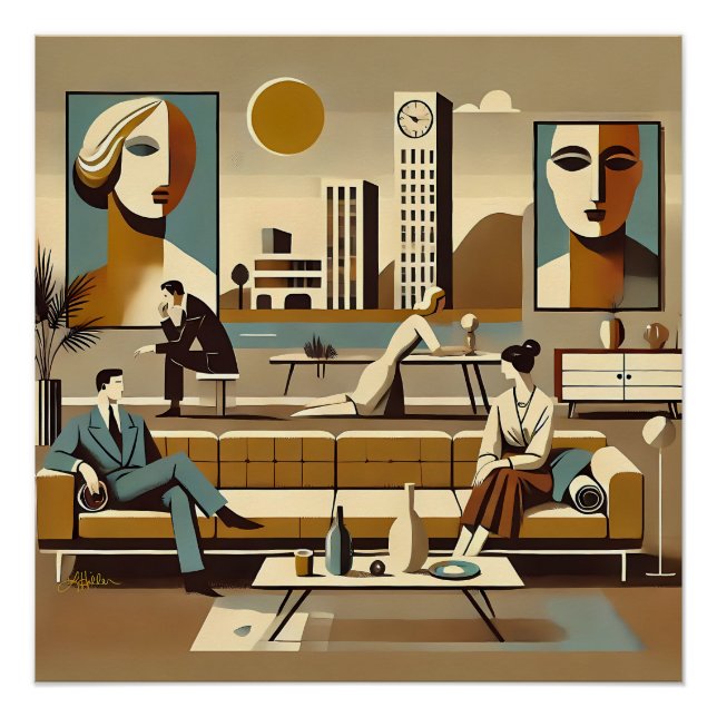 Mid-Century-Interieur-Design-Kunst-Lounge Poster (Vorderseite)