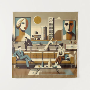 Mid-Century-Interieur-Design-Kunst-Lounge Wandteppich
