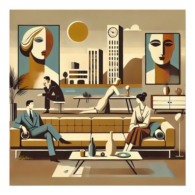 Mid-Century-Interieur-Design Kunstlounge Fotodruck (Vorne)