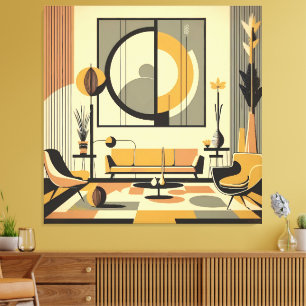 Mid-Century-Interieurdesign Herbstfarben Wohnzimme Leinwanddruck