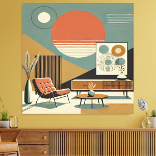 Mid-Century-Interieurdesign Wohnzimmer im Sonnenau Leinwanddruck