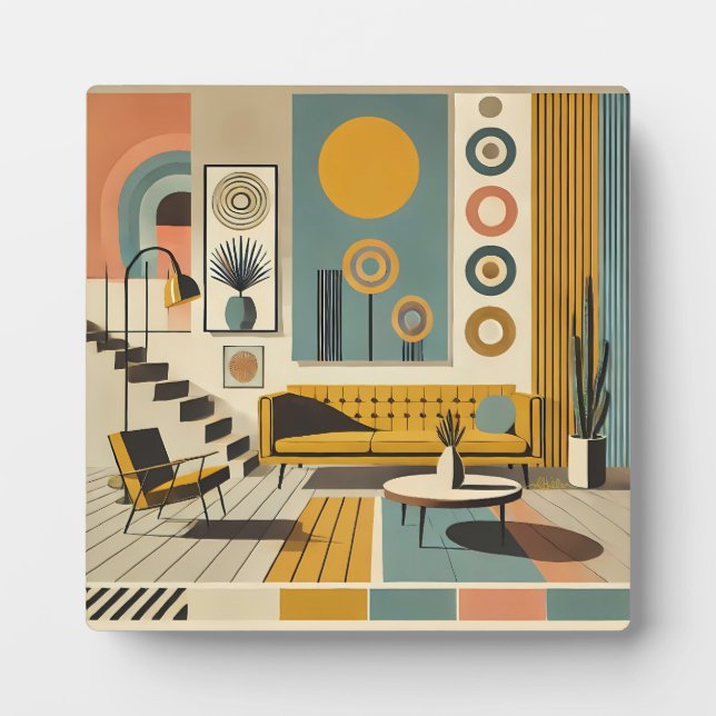Mid-Century-Interieurdesign Wüstenwohnzimmer Fotoplatte (Vorderseite)