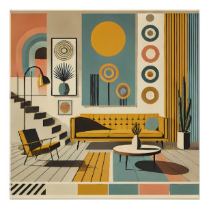 Mid-Century-Interieurdesign Wüstenwohnzimmer Poster