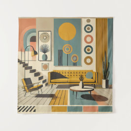 Mid Century Interior Design Dessert Livingroom Wandteppich