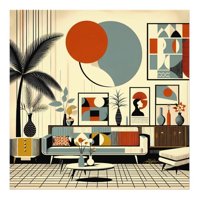 Mid Century Interior Design Eclipse Livingroom Fotodruck (Vorne)