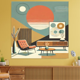Mid Century Interior Design Sunrise Livingroom Leinwanddruck