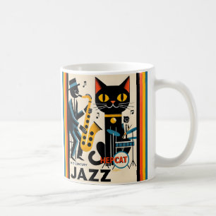 Mid Century Jazz Age HepCat Schwarze Katze Kaffeetasse