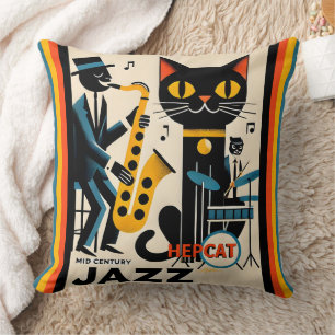 Mid Century Jazz Age HepCat Schwarze Katze Kissen