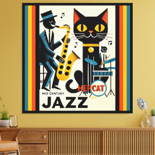 Mid Century Jazz Age HepCat Schwarze Katze Leinwanddruck