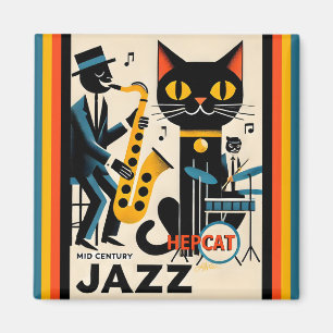 Mid Century Jazz Age HepCat Schwarze Katze Magnet