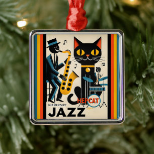 Mid Century Jazz Age HepCat Schwarze Katze Ornament Aus Metall