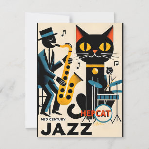 Mid Century Jazz Age HepCat Schwarze Katze Postkarte