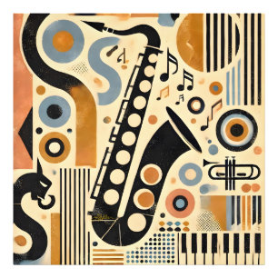 Mid-Century-Jazz-Age-Minimalist-Kunst-Saxophon Fotodruck