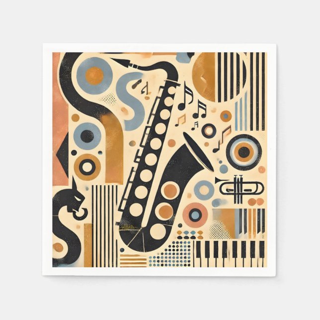 Mid Century Jazz Age Minimalistisch Art Saxophon Serviette (Vorderseite)