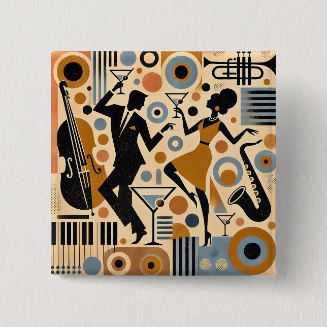 Mid Century Jazz Age Minimalistische Kunst Martini Button (Vorderseite)