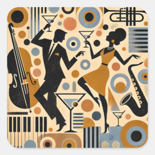 Mid Century Jazz Age Minimalistische Kunst Martini Quadratischer Aufkleber