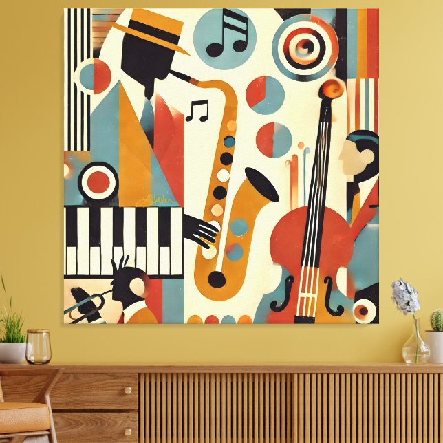 Mid Century Jazz Age Modern Minimalist Trio Leinwanddruck (Insitu (Wohnzimmer))