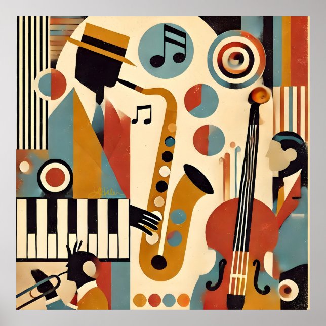 Mid Century Jazz Age Modern Minimalist Trio Poster (Vorne)