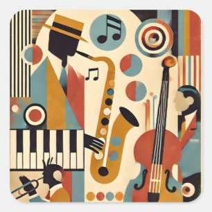 Mid Century Jazz Age Moderne Minimalistische Trio Quadratischer Aufkleber