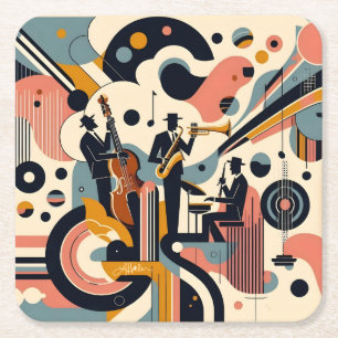 Mid-Century-Jazz-Age-Psychedelic-Trio Rechteckiger Pappuntersetzer