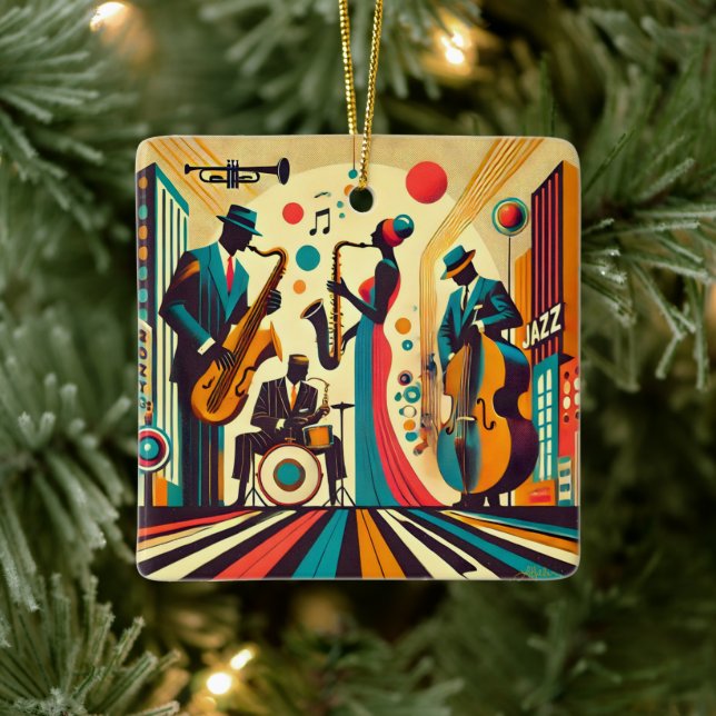Mid Century Jazz Age Quartett Keramikornament (Baum)