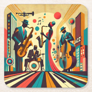 Mid Century Jazz Age Quartett Rechteckiger Pappuntersetzer
