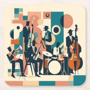 Mid Century Jazz Age Sextett Rechteckiger Pappuntersetzer