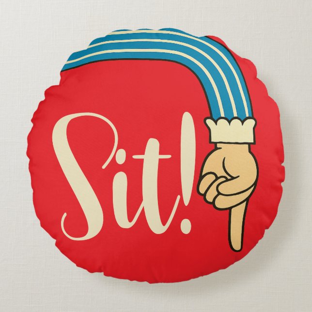 Mid- Century Jazzy Pointing Hand/Finger Manicule Rundes Kissen (Vorderseite)