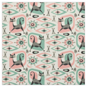 Mid Century Katze Abstract -Pink Turq ©studioxtin Stoff