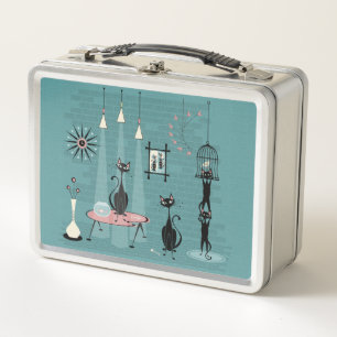 Mid Century Kitty Family Mischief ©studioxtine Metall Brotdose